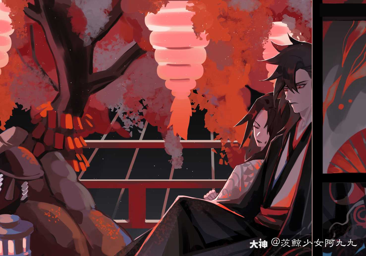 闲在家里居然提前画完了情人节贺图…… 是荒x八岐大蛇!是cp向!