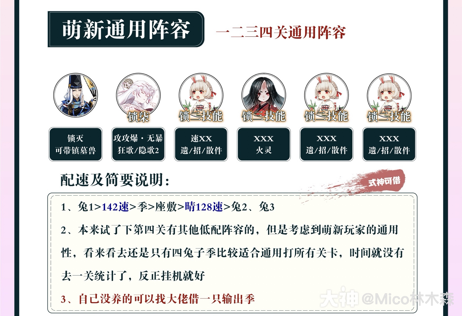 神醉绮宴】萌新四兔子季阵容 注意：萌新季阵容_阴阳师 | 大神