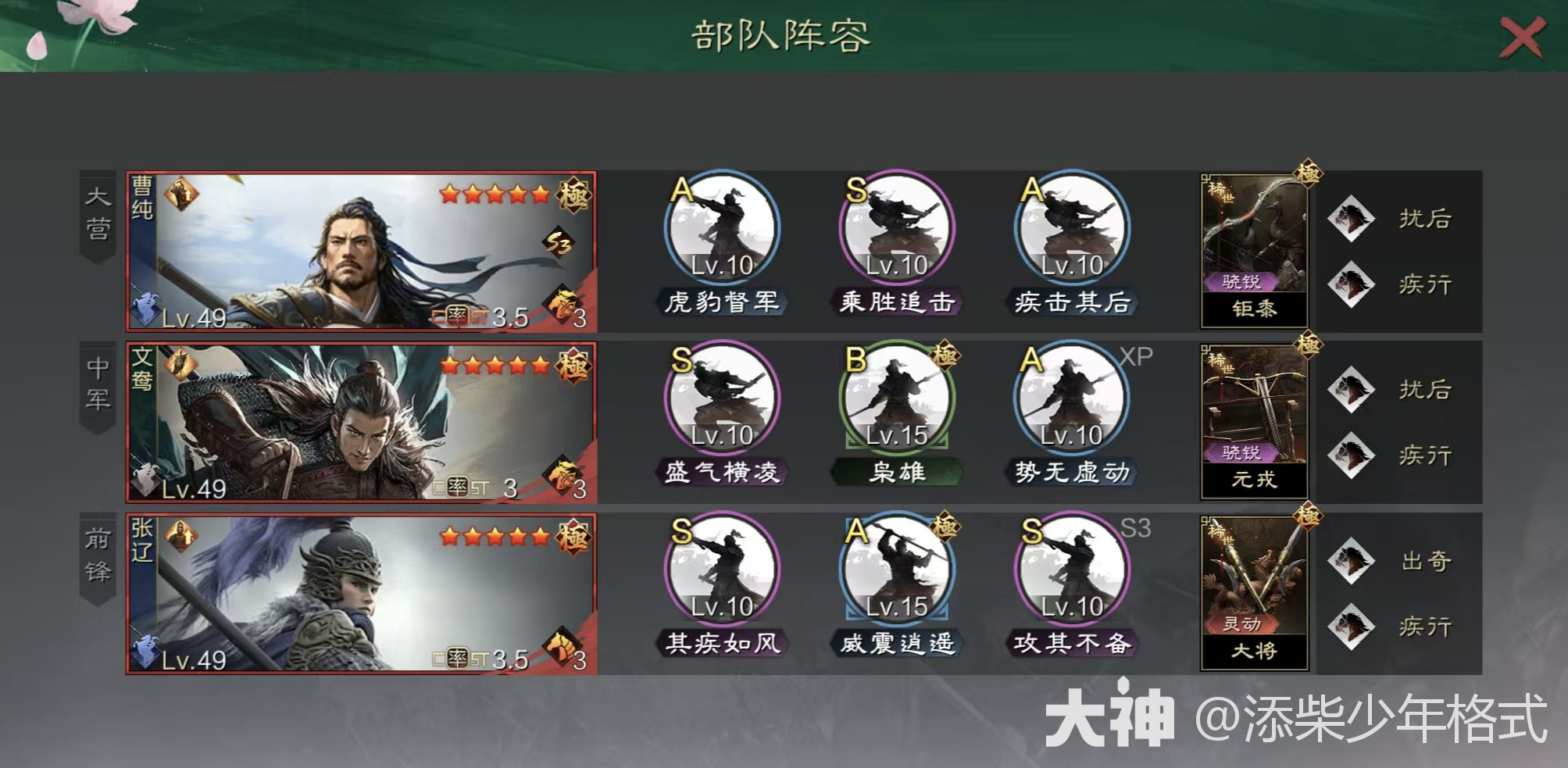 主五精选】攻其体系最强队伍-白马豹纹刀全面解析、曹纯文鸯张辽_率土之滨 | 大神