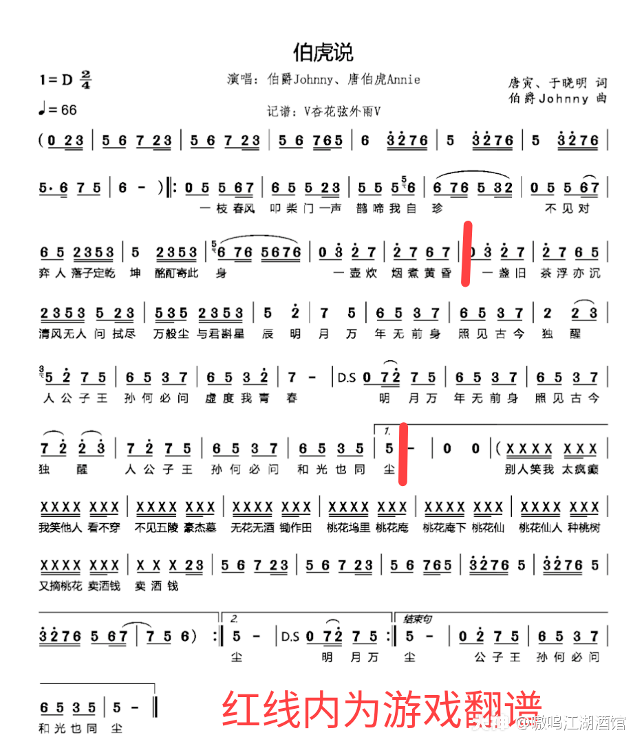 嗷呜酒馆琴音荟萃——《伯虎说》(副歌段)单手谱 】 搜索关键