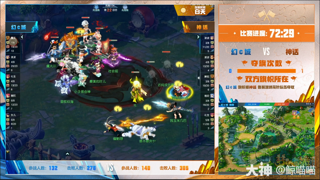交旗之后,【神话】帮派采用了防守策略,在力保旗帜不丢的情况下滚雪球