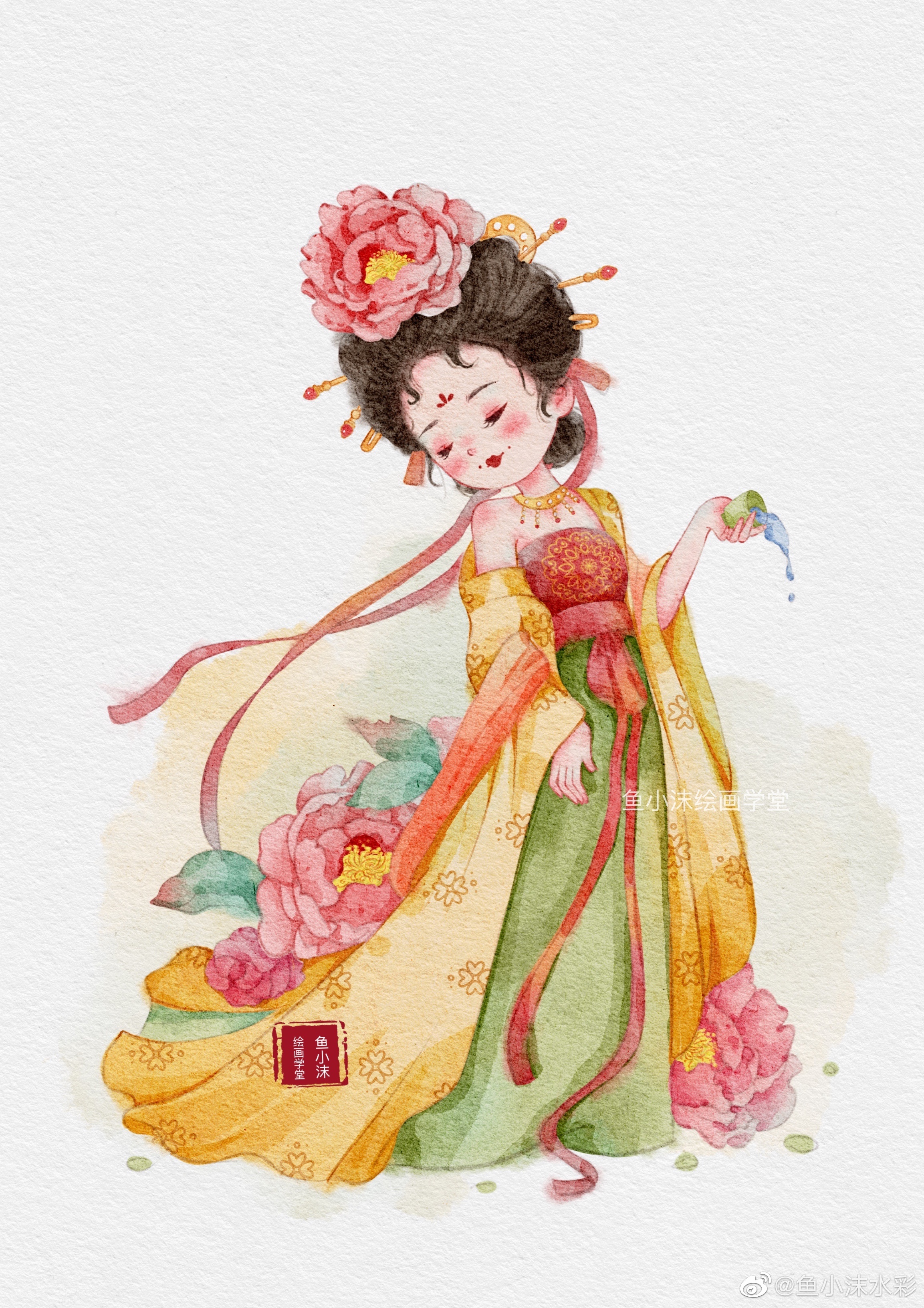 q版四大美人 鱼小沫水彩