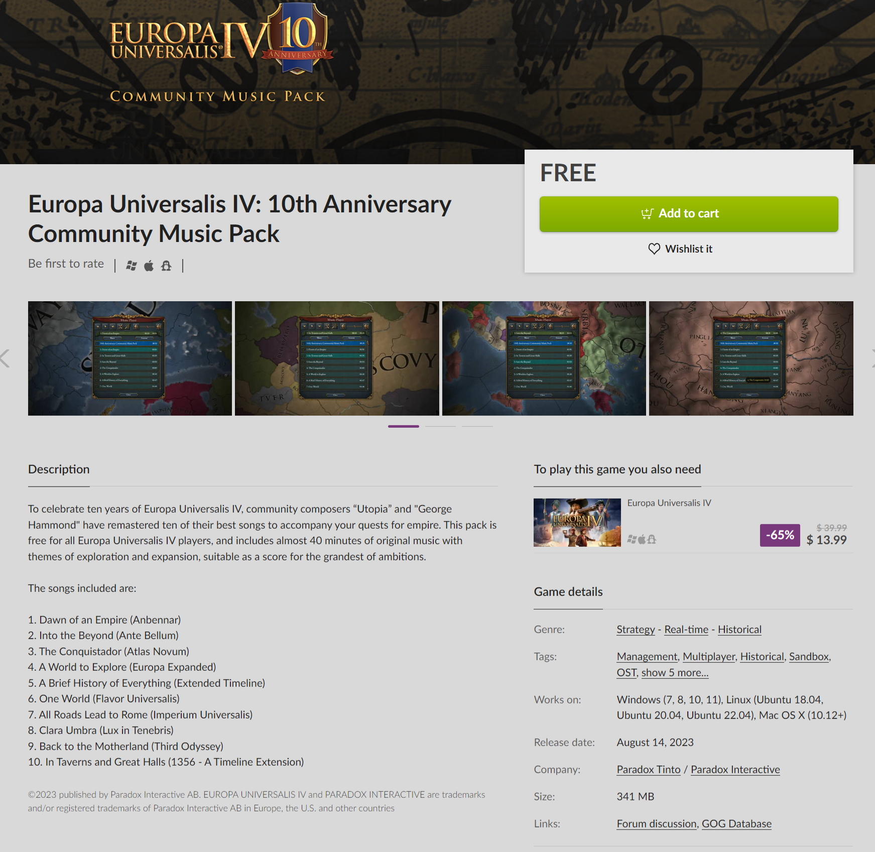 EU4》10周年社区音乐包 现已免费上线Steam/GOG/_发现好游戏 | 大神